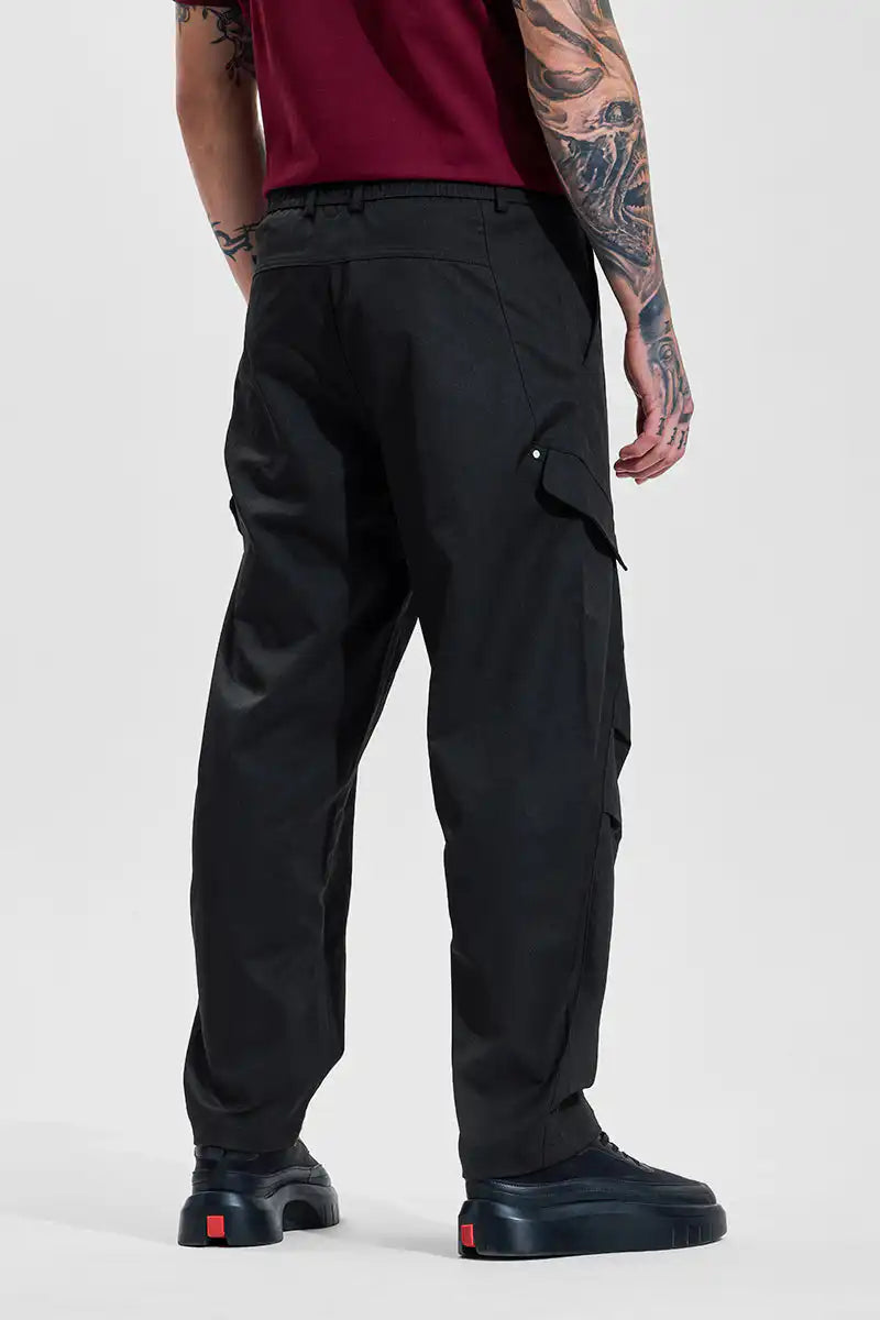 Black Mid Rise Relaxed Fit Cargo Pants
