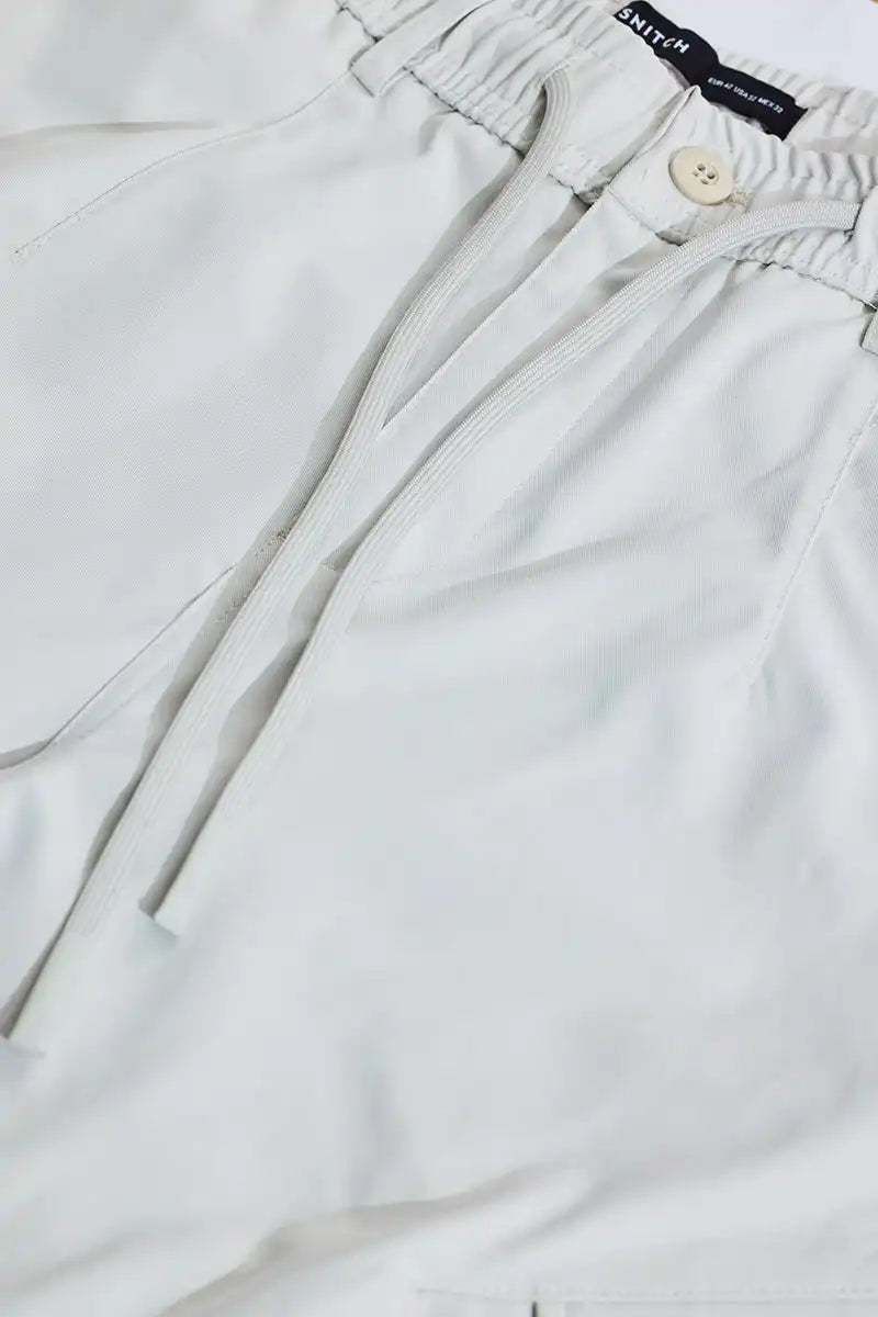 White Mid Rise Relaxed Fit Cargo Pants