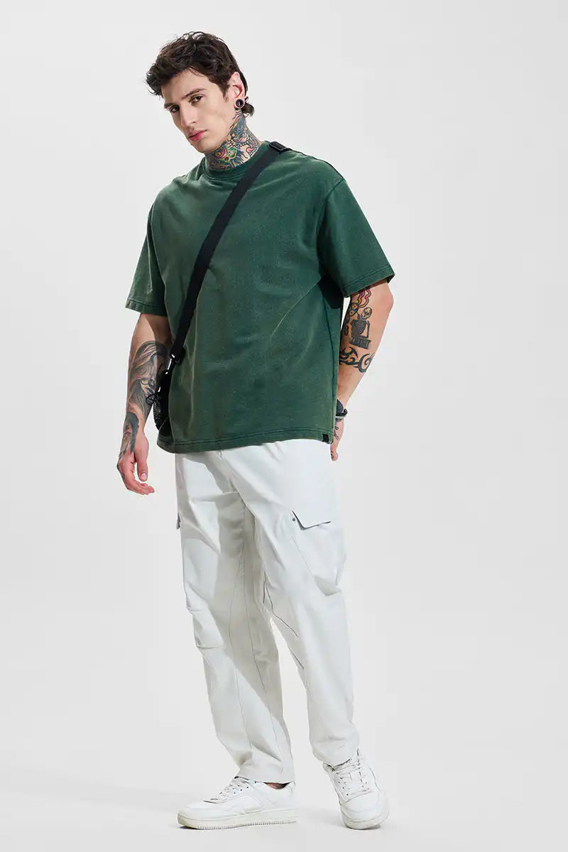White Mid Rise Relaxed Fit Cargo Pants
